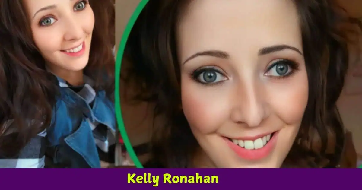 A close-up of Kelly Romanahan demonstrating her makeup techniques in a vibrant tutorial setting.