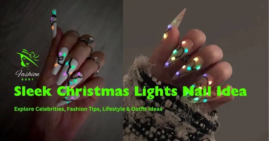 Sleek Christmas Lights Nail Idea featuring elegant designs with vibrant colors and festive patterns for holiday celebrations.