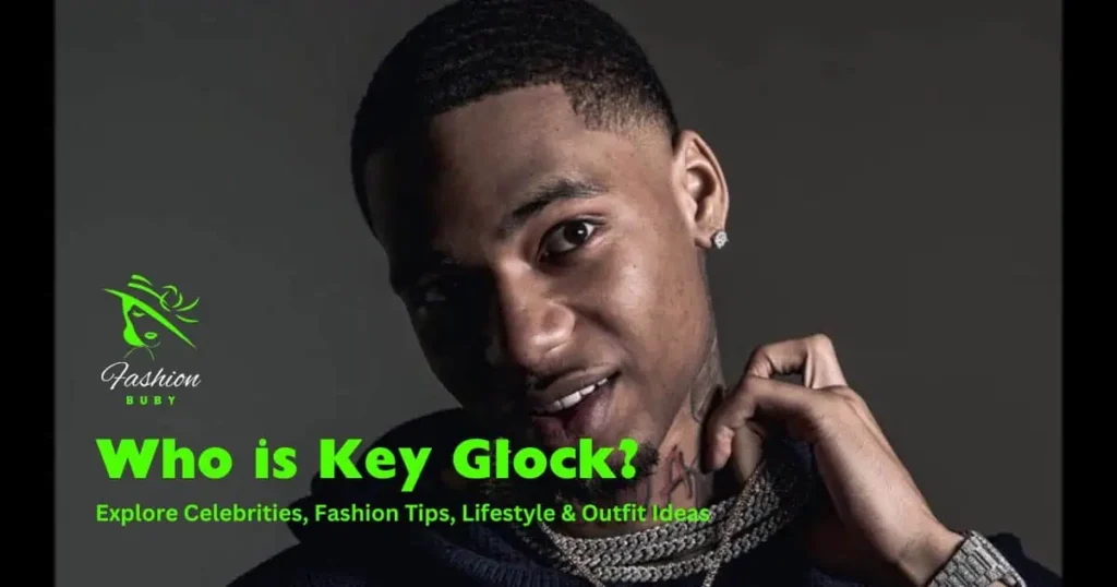 Image depicting Key Glock, a prominent rapper; text overlay reads, "Who is Key Glock?" highlighting his musical identity.